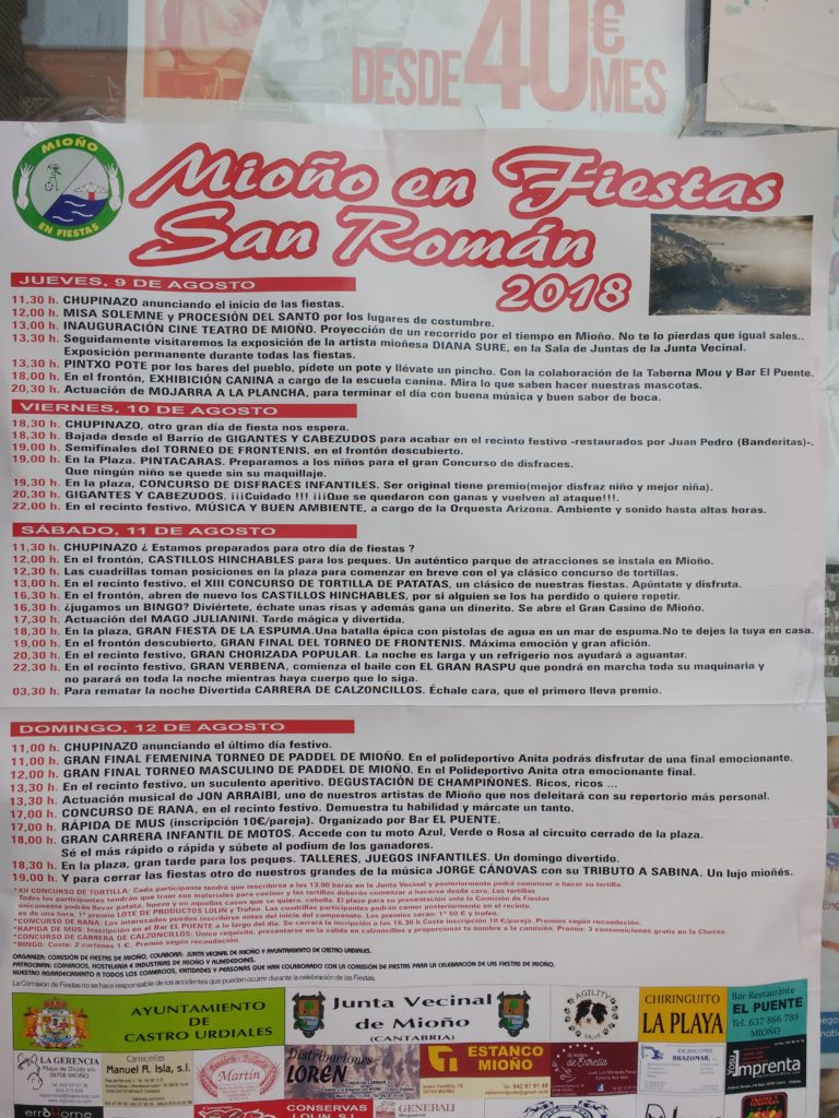 Programa de Fiestas de San Román en Mioño para agosto de 2018